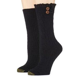 Gold Toe Womens Shoe Size 6-9 1 Pair Ruffle Cable Buttons Crew Socks Black 1734